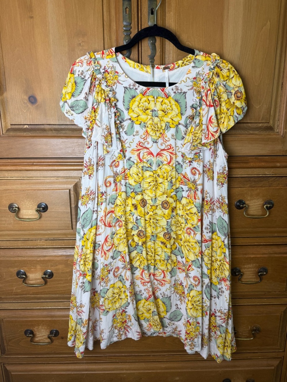 Free People Yellow Floral Swing Dress